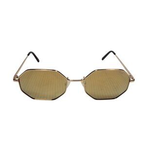 Quay On A Dime Sunglasses Mirrored Hexagonal Large Gold-Tone Yellow Unisex